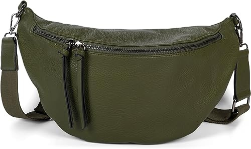 styleBREAKER Bolso de hombro cruzado para mujer en forma de media luna, con correa de hombro ajustable y desmontable, bolso de mano en color sólido 02012386, color:Verde oliva