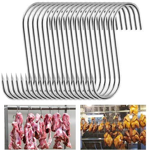 Gancio a S in acciaio inox, 20 pezzi (3.0 cmx15 cm) di alta qualità, gancio per affumicatura, gancio per macellaio, gancio da cucina, gancio per carne per cucina, barbecue e carne