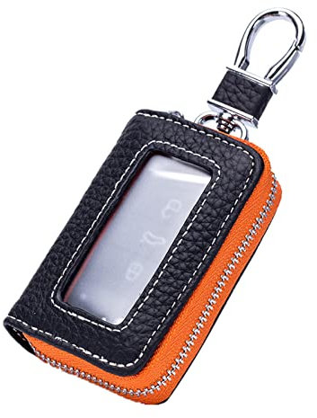 Yizelli Custodia e Portachiavi Universale per Auto Custodia e Portachiavi in Pelle PU Portachiavi Zipper Bag con Gancio in Metallo (Arancione)