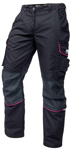 PUMA Workwear Precision X Pantalon de Travail pour Femmes, Nombreuses Poches & Genoux renforcés - Idéal pour Les Artisans, Les ouvriers de Production et de Construction - Noir/Rose - Taille 54