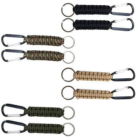 PXRLMYF 8Stück Paracord Schlüsselanhänger,Paracord Schlüsselanhänger mit Karabiner,Geflochtene Lanyard Ring Haken für Camping Wandern Outdoor