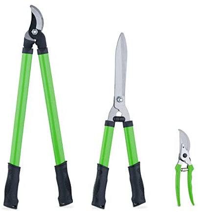 Relaxdays Lot d’Outils de Jardinage, pour Bois Vert, sécateur, cisaille & Taille-haie Manuel, Lame en Acier, Vert