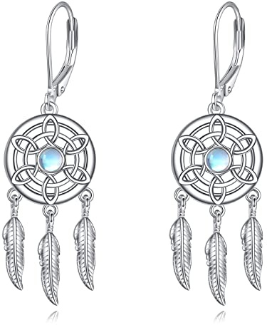 VONALA Boucles d'oreilles dormeuses en argent sterling 925 avec attrape-rêves, larimar, opale, lapis, turquoise, Argent sterling