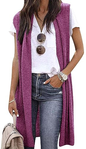 OMZIN Women's Lightweight Vest Casual Soft Sleeveless Solid Color Cardigans
