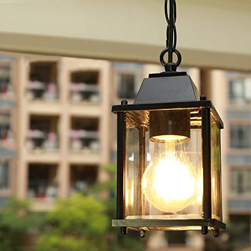 Mengjay Outdoor Höhenverstellbar Pendellampe Retro Außen/Innen Hängeleuchte E27 Schwarz Wasserdichter Aluminium Glas Lampenschirm Pendelleuchte für Garten Flur Balkon Pavillon Villa Trauben Rahmen