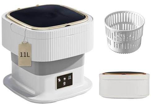 Portable washing machine,11L upgraded large capacity Mini Washer-40W High Power foldable Washer, Deep cleaning of underwear and other small clothes, Hanging drain pipes are more convenient. (grey)
