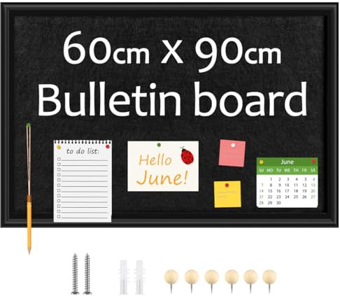 Okydoky 60 * 90cm Schwarz Pinnwand mit Holzrahmen, Memo Board, DIY dekorative schwarze Filz Pinnwand mit Nägeln, Küche, Büro, Schule und Haus Filz Board (BK-6090). DE