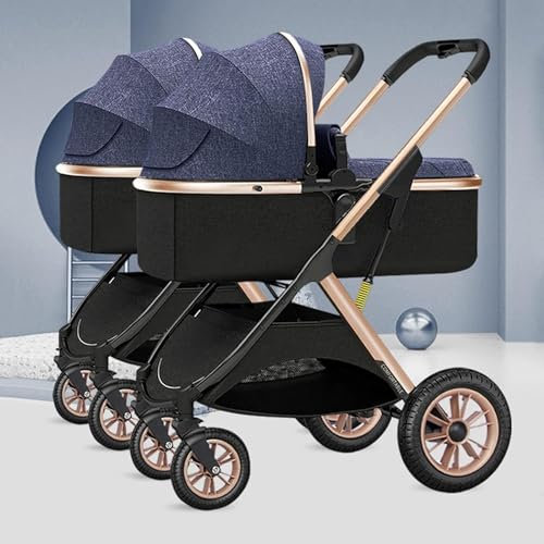 Rieort Leichte Tandem-Kinderwagen, Faltbarer Kinderwagen, Trolley-Kinderwagen aus Aluminiumlegierung, stoßdämpfender Feder-Zwillingswagen