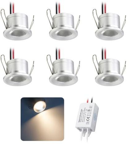 Mini Focos LED 2W 6 uds DC 12V, IP65 Impermeable Small Spot Lights Empotrable, 25mm Downlight DIY Micro Spotlight para Muebles Cuadros Paredes Cocina Escaleras Vitrinas Pasillos (Blanco Cálido)
