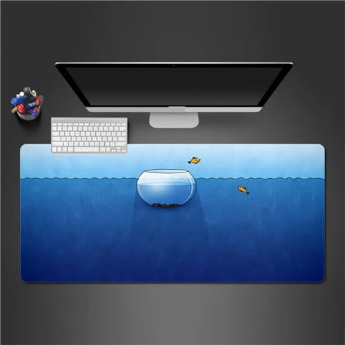 QiHon Mauspad Groß Gaming Fisch Mousepad XXL 700x400x3mm rutschfeste Schreibtischunterlage Gaming Tastatur Matte Abwaschbar für PC Zuhause Büro