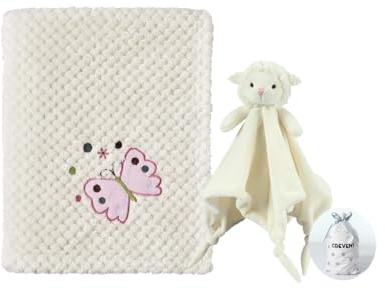 CREVENT Babyfilt, mjuk, mysig, för pojkar och flickor, set med snuttefilt och presentpåse, nyfödd, elfenben