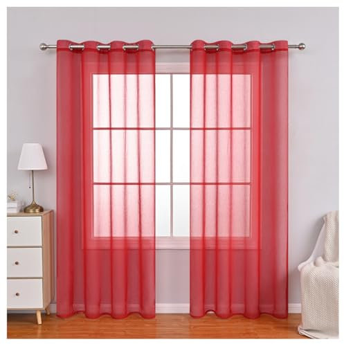 SMTCM Voile Vorhang 2 * 3m Generisch Transluzente Atmungsaktive Fertiggardine Tüll Vorhangstoff mit Ösen für Schienensystem Lange/Kurze Optik Gardinen für Wohnen Schlafzimmer Bistro Dekoschal(Rot)