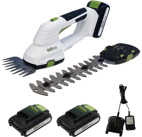 TRUTZHOLM Akku Rasentrimmer 2-in-1 inkl. 2X 20V 2.0Ah Akku L-Ionen 10 cm Gras- und 20 cm Strauchklinge Akku Grasschere Rasenkantentrimmer Rasenschere Strauchschere Heckenschere mit Akku und Ladegerät