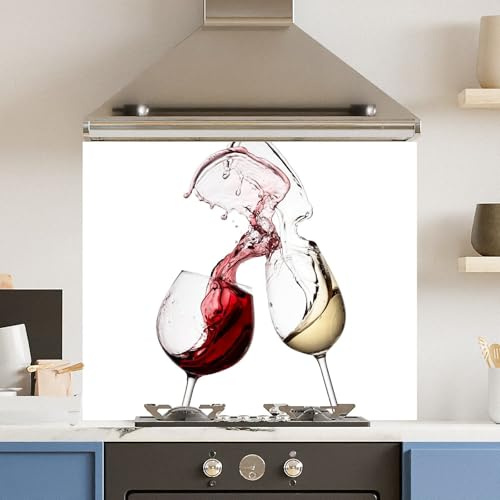 Toughened 6mm Glass Kitchen Splashback 90 x 75cm White Wine Glasses - Polished Heat Resistant Back Splash for Cookers Hob
