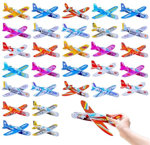 JINJUMEI 30 Piezas Aviones Poliestireno Aleatorio para Niños, Aviones de Juguete Set, Mini Avion Juguete Niños, DIY Aviones Planeadores para Fiestas de Cumpleaños y Juguetes de Recompensa