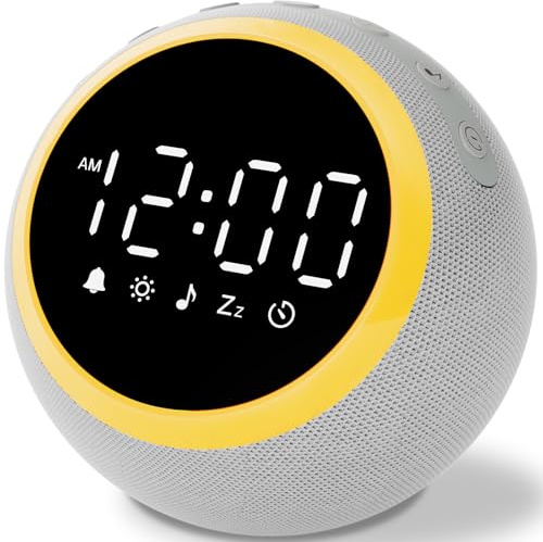 Sound Machine Alarm Clock for Sleep: Digital Alarm Clocks for Bedrooms, 25 Soothing Sounds, 7 Gentle Wake-up Sounds, 16 Adjustable Volume & Timer, Memory Function (Gray)