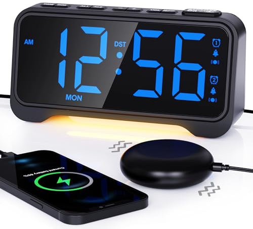 ROCAM Loud Alarm Clock for heavy sleepers with Powerful Speaker, Alarm Clock Bedsides with Night Light, Big Display, Dual Alarm, 5 Dimmer, 5 Volumes, Snooze, Power-Off Memory, 12/24H, Week Display