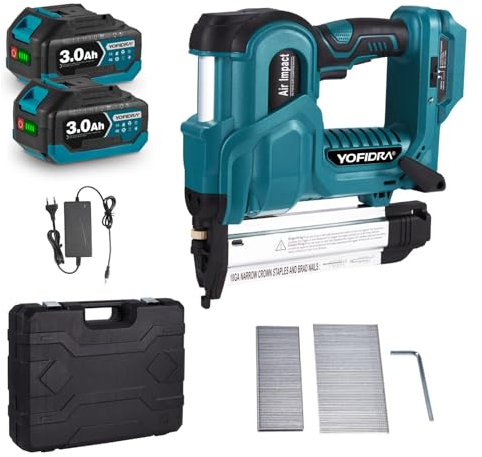 Yofidra Akku Nagler - 2-in-1 Tacker & Nagler, Elektrische Nagelpistole mit 400 Nägeln/Klammern, 2x3.0Ah Akkus, Einstellbare Nageltiefe, 2 Modi Elektrotacker für Holzverarbeitung