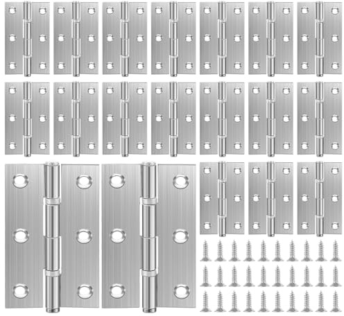 GBACHOOSE 20 Pcs 3 Inch Door Hinges 70mm Stainless Steel Hinges for Wood, Silver Heavy Duty Ball Bearing Door Hinge with Screws for Box, Window, Cabinet