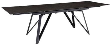 Design Esstisch ausziehbar 180–260 cm – Glas-Keramik Tischplatte – moderner Esstisch mit geometrischem Metallgestell Schwarz – kratzfest, hitzebeständig & pflegeleicht für 6–10 Personen