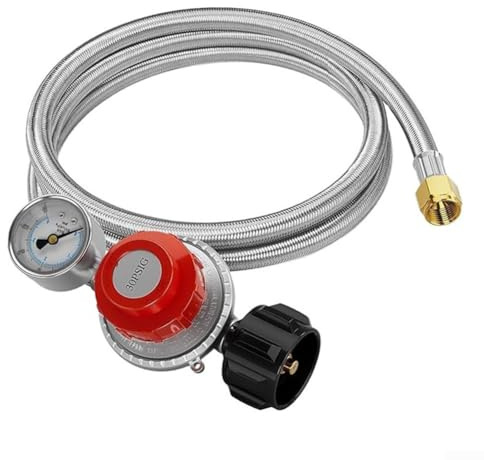 ZAMETTER Regulador con manómetro para manguera trenzada, horno, tanque de gas, manguera de gas propano, adaptador de tanque de manguera de gas (12 pies)