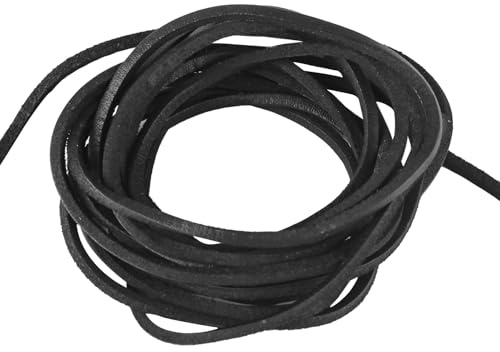 yumcute Lederband Kette, Lederriemen Meterware Echtes Leder, Lederbänder Flach Band Armband Basteln, Lederschnüre für Leder Schuhspitzen, Halskette und Schmuck Herstellung (Schwarz, 3mm×3m)