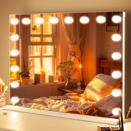 FENCHILIN Hollywood Mirror with Lights Backlit 18 LED Vanity Makeup Mirror with Lights 3 Lighting Modes with 3 Color Backlit Shatterproof for Dressing Table 80x60cm