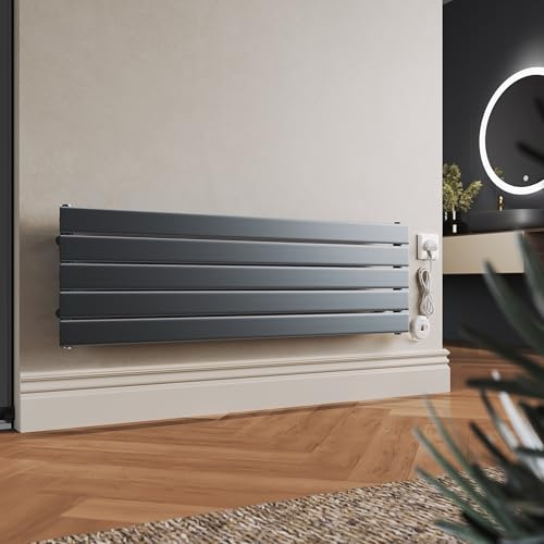 ELEGANT 800W Smart WiFi Thermostatic Wall Mounted Electric Radiator | Designer Single Panel Central Heater with 7d/24h Timer & LCD Display,Anthracite,376x1200mm