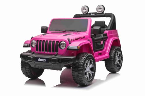 RIRICAR Elbil för barn 12 V J.E.E.P. Wrangler, rosa, elektrisk bil för barn 2,4 GHz fjärrkontroll, radio med Bluetooth och USB-ingång, litiumbatteri, Eva-hjul