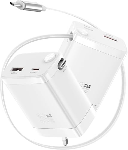 30W USB-C Charger for Samsung Galaxy Z Flip 8 & Z Fold8 Ultra | 30W 2-port USB-C charger with built-in retractable Type-C cable for Galaxy Z Flip 8/7 FE/6/5/4/3 & Z Fold 8 Ultra/8/7/6/5/4/3