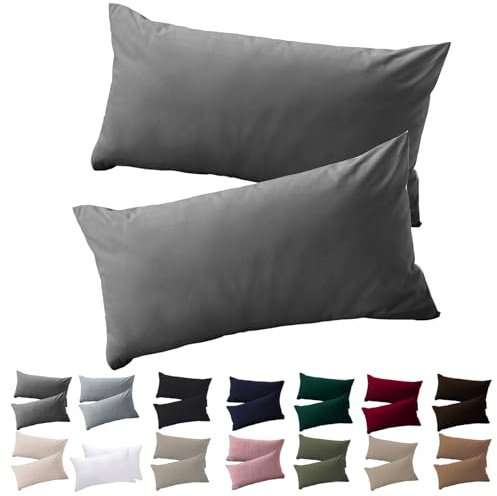 Soifox Kissenbezug 50 x 70 2er Set - Kopfkissenbezug 50x70 Anthrazit 100% Mikrofaser bügelfrei & knitterfrei mit Reißverschluss