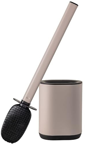 Erreke Escobilla Baño Silicona con Soporte Acero Inoxidable, Escobilla WC en TPR Flexible para Mejor Limpieza, Montaje en Pared sin Taladro, Higiénica y Resistente (Sandstone Beige)