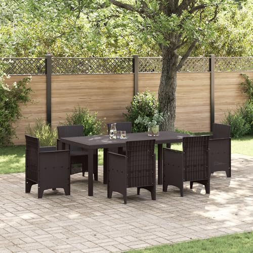 IBUQDDV Brauner Gartentisch aus Poly Rattan 200x100x73 cm mit UV-beständiger und wasserfester Tischplatte für 8 Personen - Moderner Esstisch für Terrasse Balkon Garten mit einfacher
