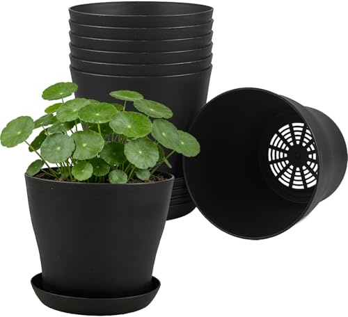 TEYIAN 8 Pack 14cm/5.5-in Plastic Plant Pots Flower Pots with Drainage Holes and Saucers Modern Decorative Planters Succulent Indoor Outdoor Plants