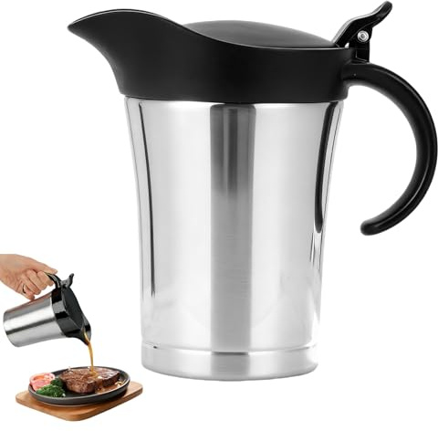 Bqkroa Saucière thermique en acier inoxydable 750 ml : double paroi avec couvercle, double pot à sauce en acier inoxydable, 750 ml pour cuisine et occasions festives, double pot à sauce au lait en