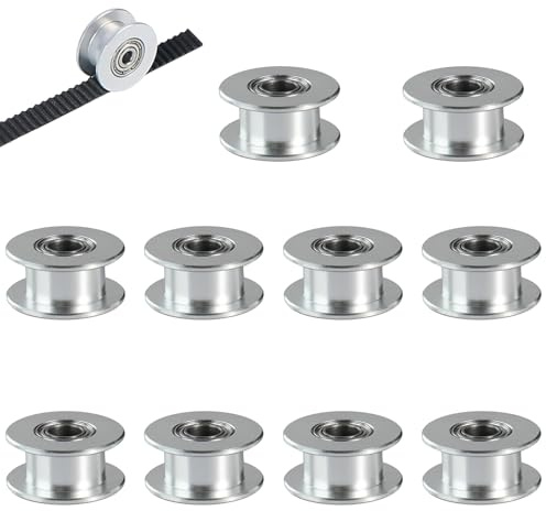 10 Stück 2GT Zahnriemenscheiben (Idler), 5mm Bohrung, 6mm Breite, GT2 Umlenkrolle GT2 Pulley für 3D-Drucker, Aluminium 2GT Riemenscheibe Synchronrad, Passend für V-Slot & Extrusionsprofile