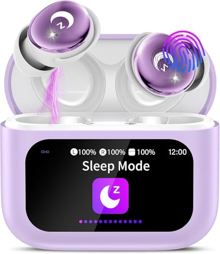 Bluetooth Kopfhörer, Mini 48 Std Schlafkopfhörer Bluetooth 5.4 mit Touchscreen, 2026 Neue in Ear Kopfhörer Kabellos mit ENC Noise Cancelling, IPX7 Ohrhörer Immersiver Deep Bass Earbuds,Lavendelviolett