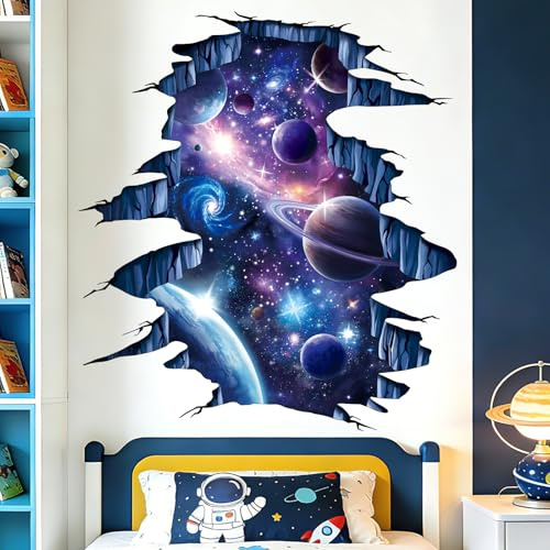 wondever Adesivi Murali Spazio Bambini 3D Adesivi Parete Pianeti Ragazzi | Sticker da Muro Autoadesivo, Stacca e Attacca, Rimovibile, Decorazioni per Asilo Nido Camerette Bambini Camera da Letto