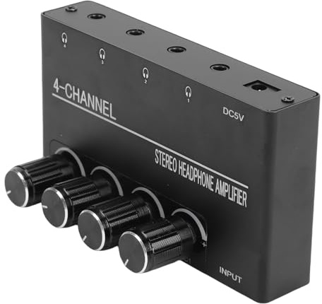 Cuifati Amplificateur de Casque, Répartiteur D'amplificateur Stéréo 4 Canaux avec Sortie 1/4, pour Casque de Scène en Studio D'enregistrement de Guitare sur PC (Prise UE)
