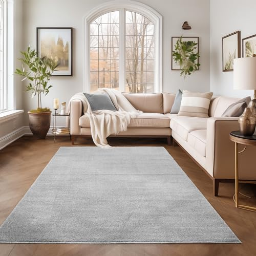 SIMPEX Teppich 120x170 cm Hellgrau, Kurzflor, Einfarbig, Modern, Rechteckig, Rutschhemmend, Pflegeleicht, Teppichboden für Wohnzimmer, Schlafzimmer, Essbereich