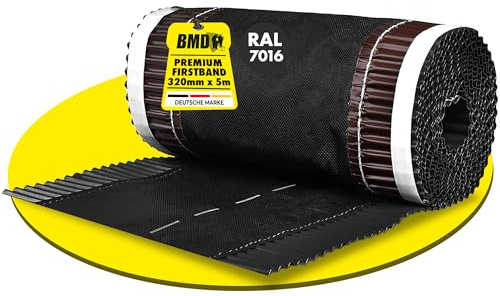 BMD Firstrolle | Gratrolle | 320 mm x 5m | anthrazit Ral 7016 | Aluminium | Firstband | Gratband | Rollfirst | Grat | First | Dach