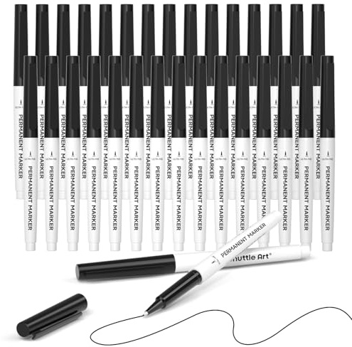 Shuttle Art Black Permanent Marker, 30 Pack Black Ultra Fine Point Permanent Marker Set, Works on Plastic,Wood,Stone,Metal and Glass for Doodling, Marking