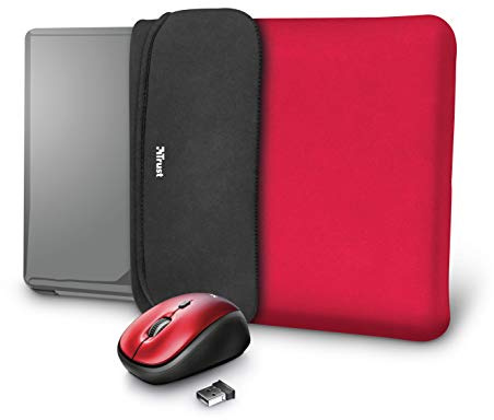 Trust Yvo Set 2-in-1: 15.6 Zoll Laptop Hülle Tasche, Wendehülle und Funkmaus, Für Links und Rechtshänder, für Laptop, PC - rot