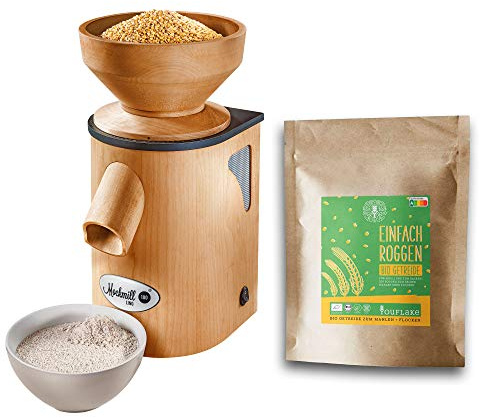 Kornkvarn Lino 200 | Made in Germany | corundum and ceramic mill-stone | fresh flour | grain | Lino 200 + 2,5 kg organic rye)