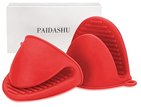 Oven Glove Thicken Silicone Pot Holder for Air Fryer, Baking, Cooking, Bbq Grilling (Red)