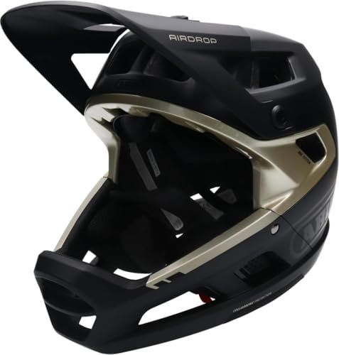 ABUS Fullface-Helm AirDrop MIPS - MTB: Downhill, Freeride und Enduro - Mountainbike-Helm mit optimierter Belüftung und Ambient Sound Channel - für Erwachsene, Schwarz/Gold, Größe S/M
