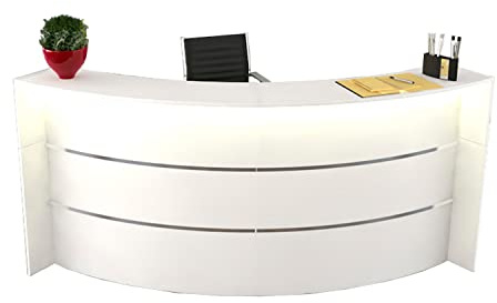 Schrank & Stuhl Bogentheke Surround – Empfangstheke aus Zwei Rundelementen, Tresen für den Empfangsbereich, Moderne Beratungstheke, 112 x 257 x 122,5 cm, Weiß