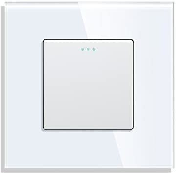CNBINGO 1-Way Rocker Button Light Switch, Glass Panel Wall Switch