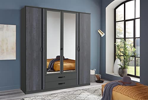 Wimex German Duo-Kleiderschrank, Graphitgrau, Digi-Stahl, 180 cm, 4-türig, Kombischrank