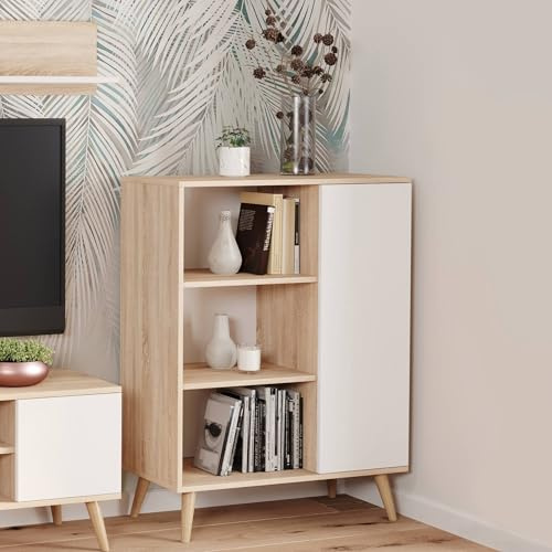 Dmora - Kommode Krosno, Wohnzimmerbuffet, Wohnzimmer-Sideboard, Moderne Küchen-Speisekammer, 40x90 h116 cm, Eiche